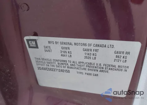 2007 Buick Lacrosse Cx z USA, uszkodzony, nr VIN 2G4WC582271240150